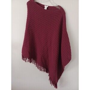 J. Jill burgundy cable knit poncho shawl wrap one size fringe sweater winter